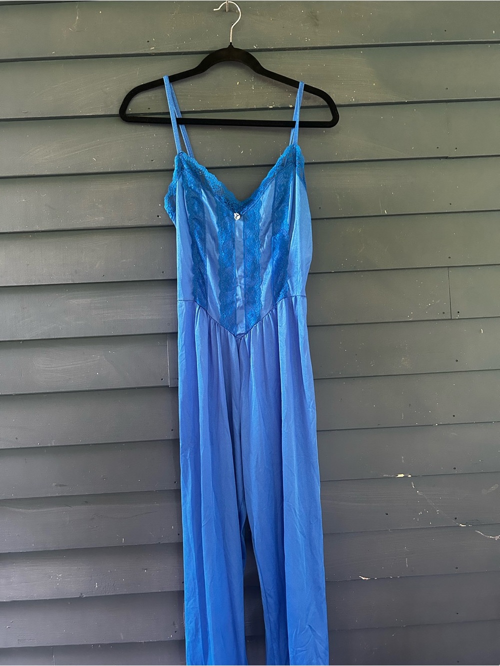80’s Vintage Lady Cameo Lace-Trim Wide-Leg Sheer Nylon Romper